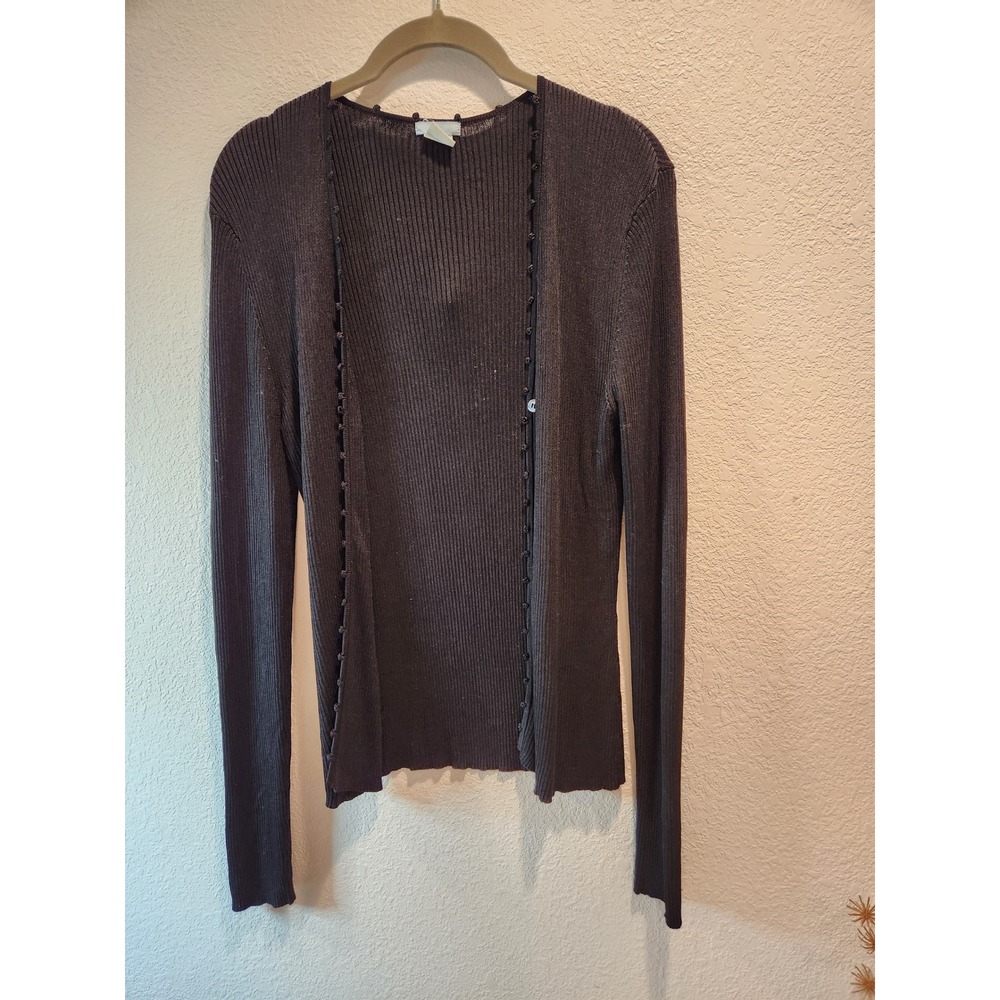 Urchin Knits‎ 100% Silk Black Cardigan Sweater Size L Y2K Minimalist